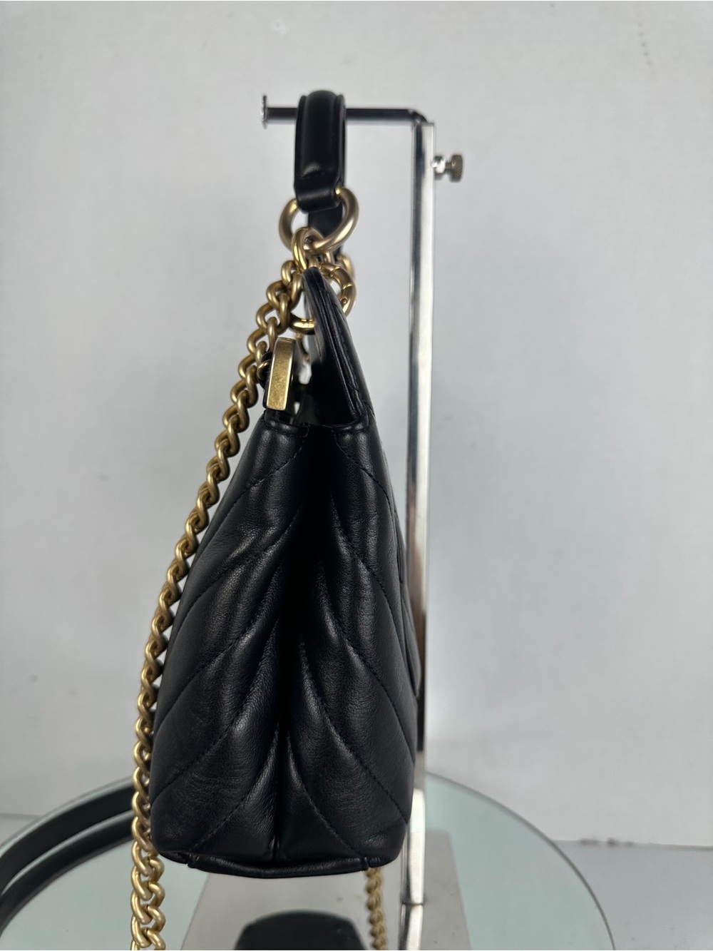 CHANEL Black Chevron Top Handle Chain Shoulder Bag Gold Hardware - Picture 4 of 12